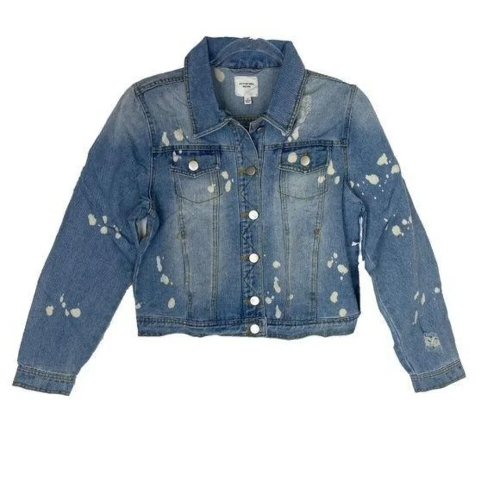 Light Blue Denim Bleach Spot Distressed Jacket - Picture 1 of 6